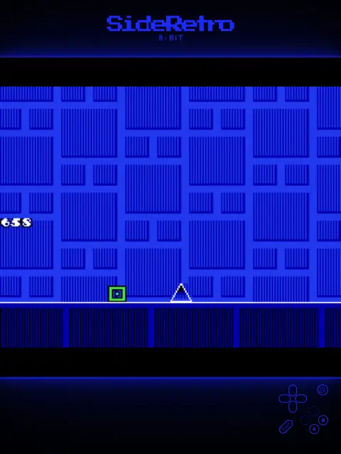 A homebrew NES game running in SideRetro, with a blue illuminated frame and Compact QWERTY controller legend