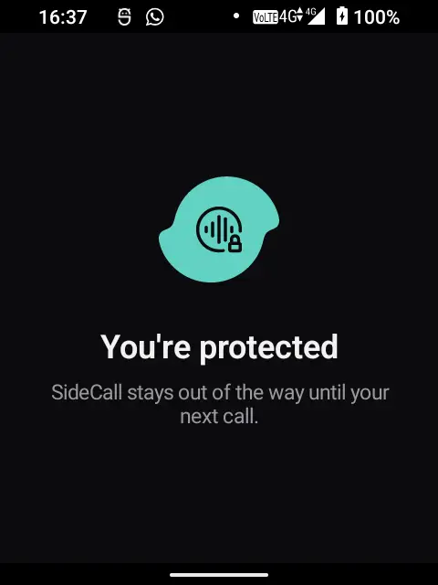 SideCall’s setup screen reading “You’re protected”